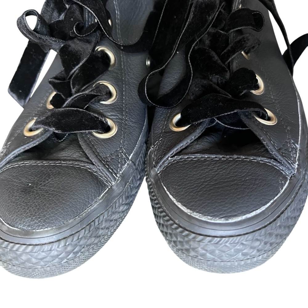 Converse Black Genuine Leather High-Top Gold Logo Sneakers Women 9 EUC - Picture 6 of 9